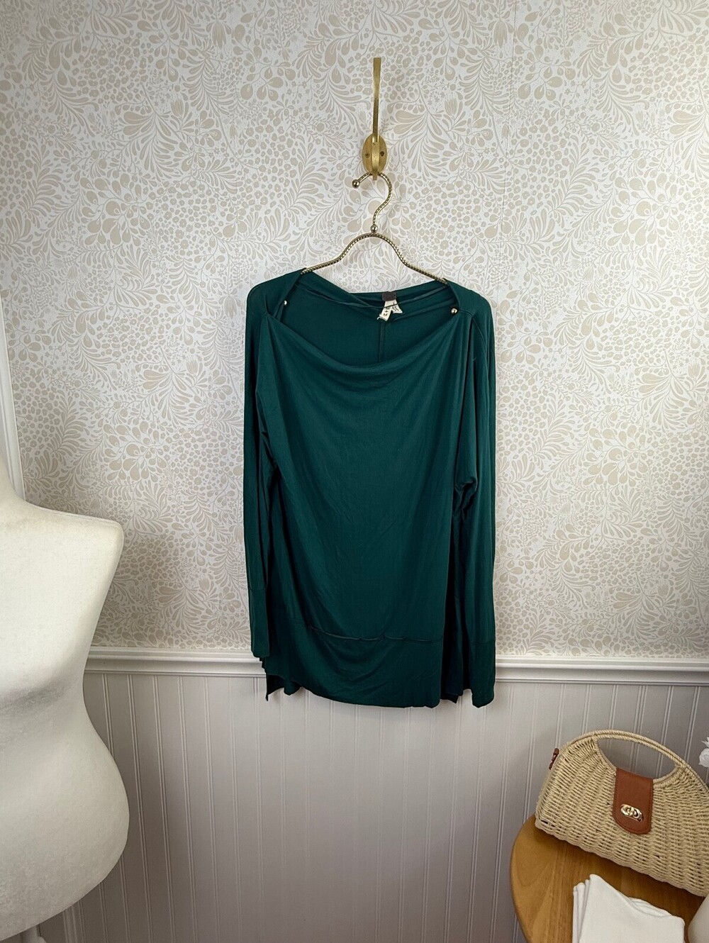 We The Free Green Teal Lightweight Boat Neck Drape Luna Tunic - Size - Medium